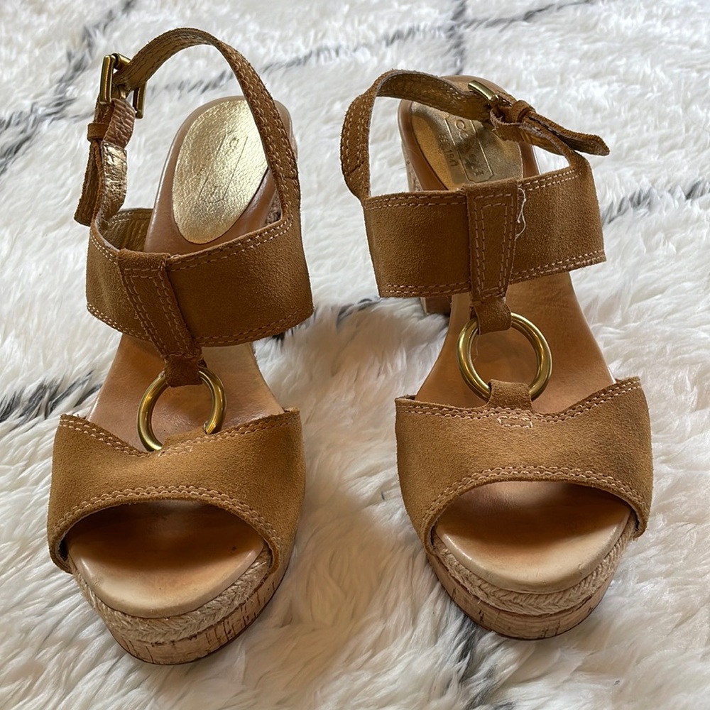Coach nude heels with gold buckle detail  size 6.5